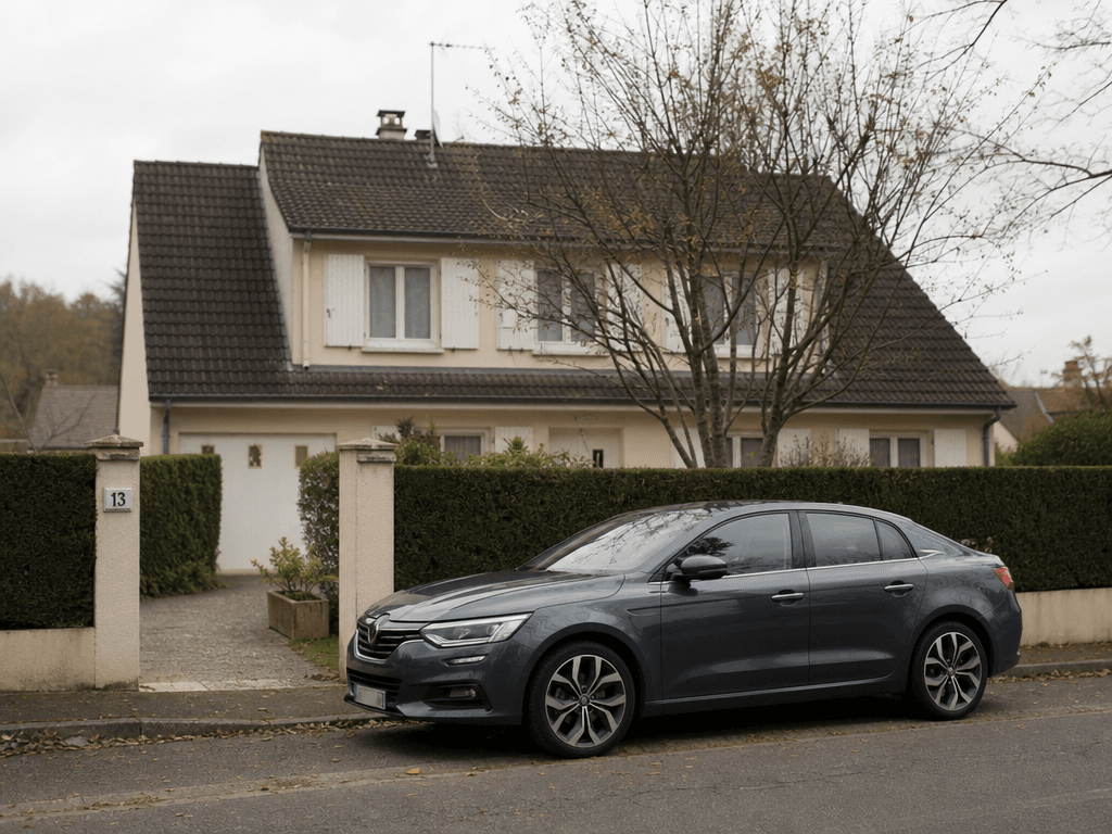 automobile garé devant un pavillon