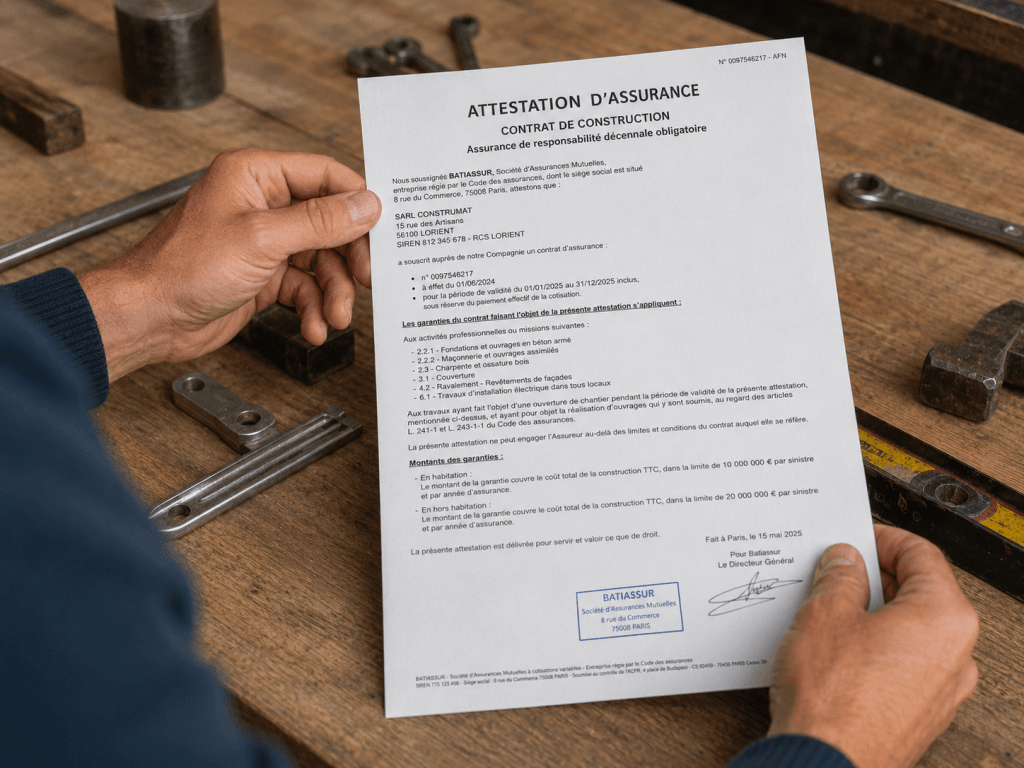 menuisier examinant son attestation d'assurance decennale