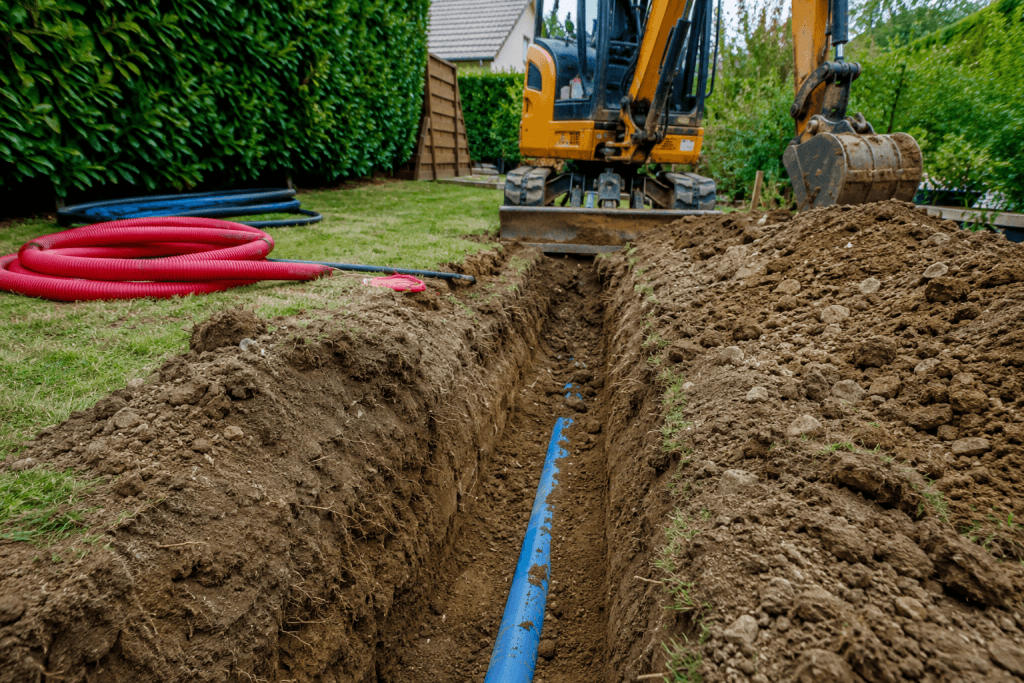 paysagiste réalisant une tranché dans un jardin 