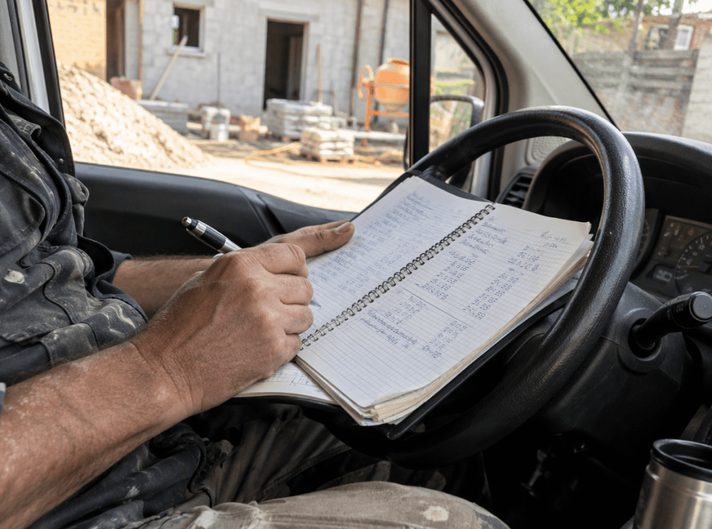 artisan notant ses côtes pour commander ses marchandises
